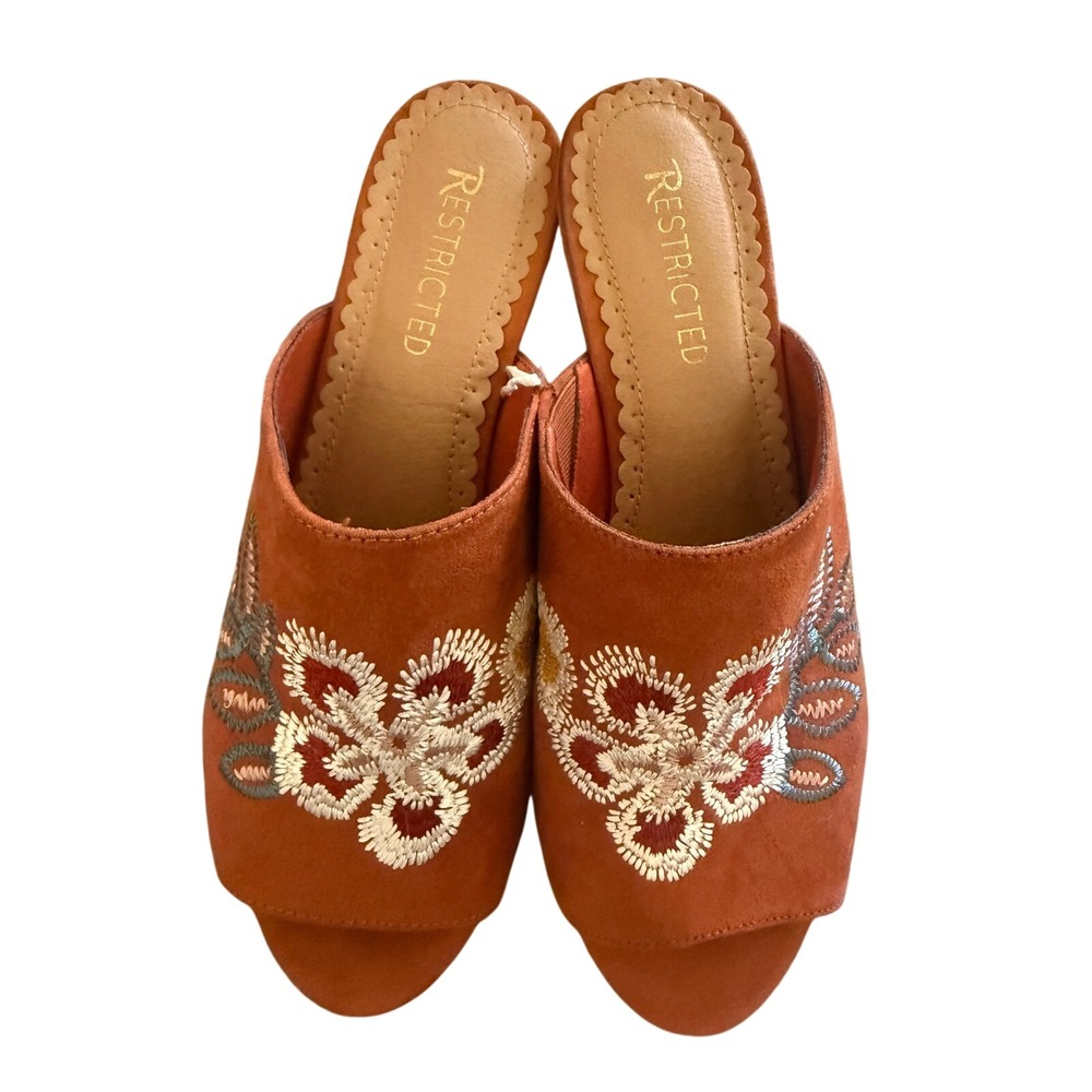Restricted‎ Copper Colored Embroidered Mules Size 8.5